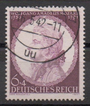 Michel Nr. 810, Wolfgang Amadeus Mozart gestempelt.